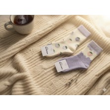 Trendy Chic 2 Çift Mor Çilek Detaylı Peluş Çorap