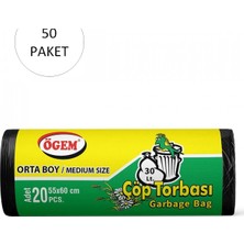 Marsilyan Orta Boy Çöp Torbası 55 x 60 cm 20 Li Rulo x 50 Paket = 1.000 Adet (Siyah)