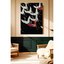 Mushen Studio Japon Turnaları Siyah Zemin Vintage Kanvas Tablo Solvent Baskı Doğa Sanatı Duvar