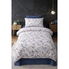 Vionetta Pamuklu Ranforce Sakura Mavi Lila Lastikli Çarşaflı 2 Yastıklı Tek Kişilik Nevresim Takımı