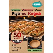 Smarter 50 Adet Ağartılmamış Hazır Kesilmiş Pişirme Kağıdı Airfryer 42X37CM Yapışmaz