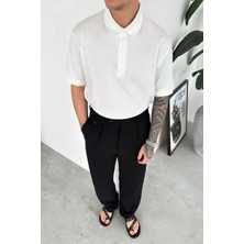 HAFKA Beyaz Basic Relaxed Polo Yaka Tişört