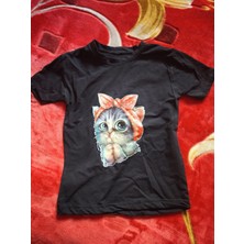 Vural Kedi Baskılı Siyah Çocuk T-Shirt