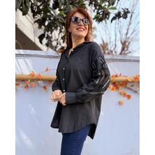 Deniz Ege Italyan Reglan Kol Işlemeli Gömlek Siyah