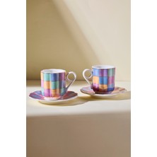 Perotti Antik 2 Kişilik Kare Patchwork Renkli Kahve Fincanı Takımı