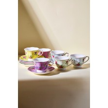 Perotti Hane+ 12 Parça 6 Kişilik Renkli Vintage Çiçekli Kahve Fincanı Takımı