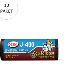 Marsilyan J-400 Jumbo Boy Çöp Torbası 80 x 110 cm 10 Lu Rulo x 10 Paket = 100 Adet (Siyah)