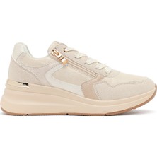 Derimod Kadın Bej Yandan Fermuarlı Bağcıklı Kalın Tabanlı Sneaker 26PFE457114