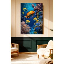 Mushen Studio Sualtı Mercan Resifi ve Renkli Balıklar Kanvas Tablo Akvaryum Duvar Dekoru