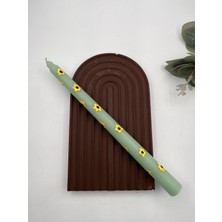 Verda Desing El Emeği Boyama Tasarım Sarı Çiçekli Yeşil Dekoratif Şamdan Mumu 1 Adet