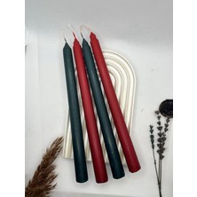Verda Desing Dekoratif Pastel Mat Yeşil ve Mat Kırmızı Şamdan Mumu 4 Lü Set