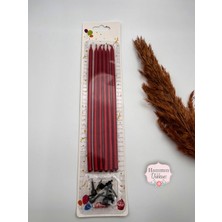 Verda Desing Metalik Kırmızı Uzun Çubuk Pasta Mumu 20 cm 6 Lı Set
