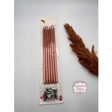 Verda Desing Metalik Bronz Rose Uzun Çubuk Pasta Mumu 20 cm 6 Lı Set