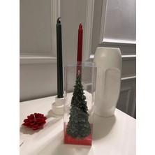 Verda Desing Hediyelik Yılbaşı Çam Ağacı Gümüş Simli Dekoratif Tasarım Mum