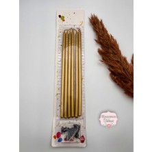 Verda Desing Metalik Altın Gold Uzun Çubuk Pasta Mumu 20 cm 6 Lı Set