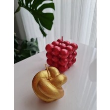 Verda Desing Kırmızı Simli Bubble ve Altın Örgü El Yapımı Dekoratif Tasarım Mum (2 Li)