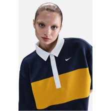 Nike Sportswear Oversize Street Ss Womens Polo Top Polo Yaka Bol Kesim Kadın Tişört Sarı-Lacivert