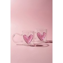 Perotti Hearts Pembe Kalpli 2'li 350ML Borosilikat Kupa