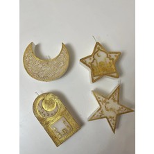 Verda Desing Ramazan Islam Figürlü Yıldız Ay ve Camii Tasarımlı Altın El Yapımı Dekoratiftasarım Mum Seti (4 Lü)