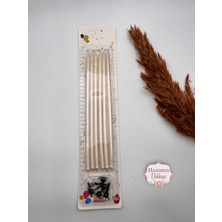 Verda Desing Metalik Beyaz Sedef Inci Uzun Çubuk Pasta Mumu 20 cm 6 Lı Set