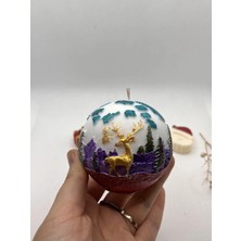 Verda Desing El Yapımı Mavi Bulutlu Geyik Desenli Kar Küresi Boyama Tasarım Dekoratif Yılbaşı Mumu