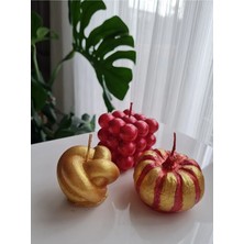 Verda Desing Kırmızı Simli Bubble, Altın Örgü ve Kırmızı Altın Bal Kabağı El Yapımı Dekoratif Tasarım Mum (3 Lü)