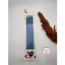 Verda Desing Metalik Mavi Uzun Çubuk Pasta Mumu 20 cm 6 Lı Set