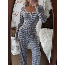 Kadir Wear Uzun Kollu Uzun Paçalı Çizgili Desenli Pijama Takımı