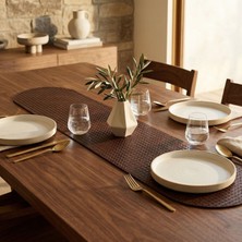 Grand Fine Art 1 Adet Deri Mini Runner-Klavye Altlığı-Masa Matı-Masa Sümeni -Çok Amaçlı Kullanım Örgü Desenli