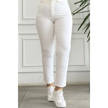 Yüksek Bel Likralı Mom Jean