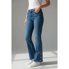 Ispanyol Paça Paça Düğme Detaylı Kot Pantolon