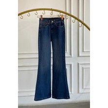 Yüksek Bel Likralı Ispanyol Paça Kot Pantolon