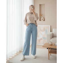 Moda Morfo Beli Lastikli Cepli Bol Paça Kot Pantolon       -Bebe Mavi
