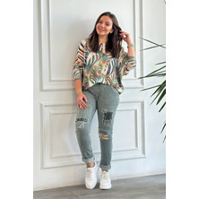 Leopar Desenli Pul Detaylı Pantolon