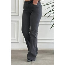 Yüksek Bel Likralı Ispanyol Paça Kot Pantolon