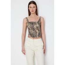Ekol Kadın Kalın Askılı Korseli Crop Bluz 2062 Leopar