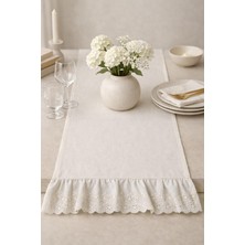 Nurgita Home % 100 Pamuklu Ham Keten Ucu Fırfırlı Runner&dekoratif Örtü