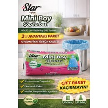Urfakent Star Plus Mini Boy Çöp Torbası 40'lı 2 Paket 40X50 cm Dayanıklı Sızdırmaz Küçük Boy Çöp Poşeti