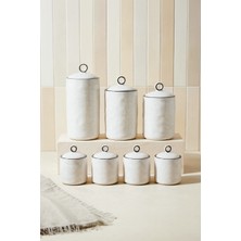 Perotti Nestore 7'li Bone Porselen Vakumlu Kapaklı Hava Almaz Baharatlık Seti