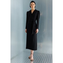 Moda İlgi Moda Ilgi Kadın Kruvaze Yaka Boncuk Detaylı Uzun Elbise 0098 Siyah