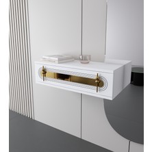 Morepp Işık 70CM Duvara Monte Kapaklı Raflı Modern Dresuar Beyaz-Altın