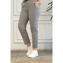 Duble Paça Beli Lastikli Çizgili Pantolon