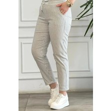 Duble Paça Beli Lastikli Çizgili Pantolon