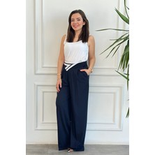 Beli Asimetrik Biyeli Palazzo Pantolon