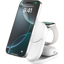 Belkin WIZ037KQWH 3-In-1 Katlanabilir Manyetik Qi2 25W Kablosuz Şarj Standı - Beyaz