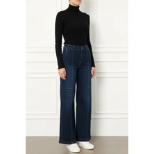 Yandan Cepli Ön ve Diz Kısmı Dikiş Detaylı Palazzo Kot Pantolon