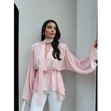Esra Helvacı Fular Detaylı Jakarlı Gömlek