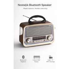 FaroxTech Retro Tasarım Şarjlı Bluetooth Hoparlör 3 Bant Radyo Fener Özellikli Taşınabilir