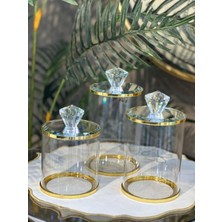 Elta Collection Gold Detaylı Kristal Kapaklı Cam Kavanoz Seti – 3’lü Lüks Çok Amaçlı