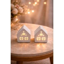 Perivar Dekoratif 2’li Ev Mumluk + 2 Adet Tealight Mum – Taş Tozu Ev Dekoru